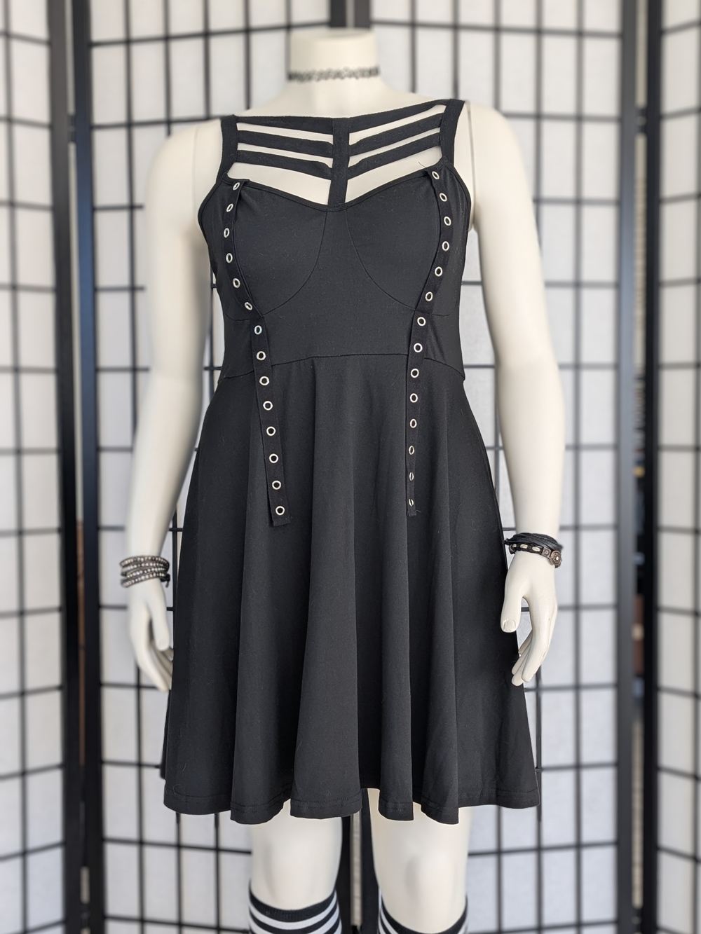 Shein Women's Black Strappy Eyelet Skater Dress 2XL